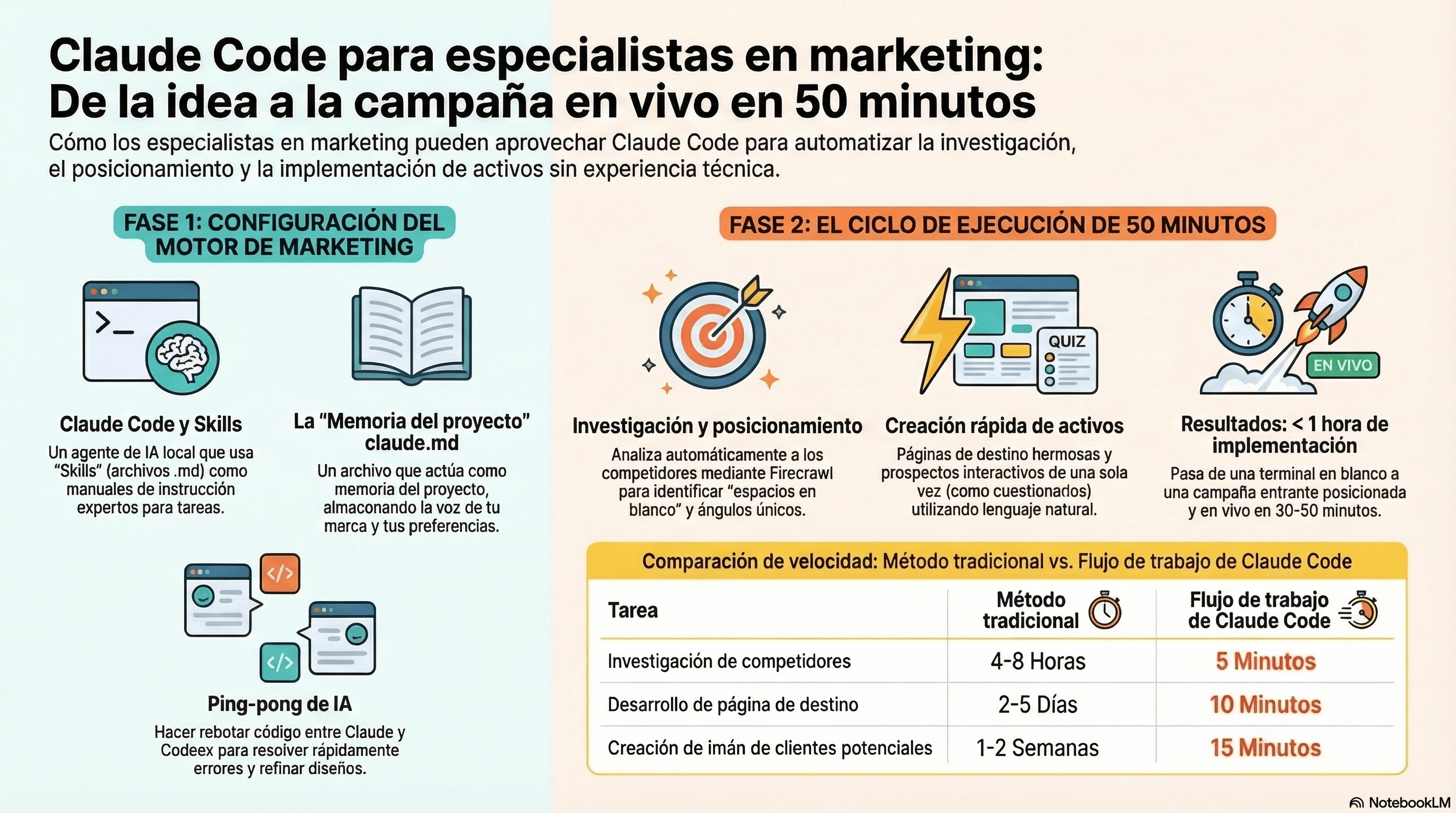 Infografía: Claude Code para marketers, skills, claude.md y AI Ping-Pong explicados